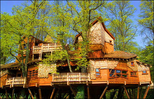 By the TreeHouse Co. Kilmarnock, Scotland $4 million to $6 million When the Duke and Duchess of Northumberland laid out plans to create the largest public gardens in all of Europe, they commissioned the TreeHouse Co. to create a gigantic tree house that would house a 120-seat restaurant, a retail shop, two classrooms, and two private dining rooms. Opened in January, 2005, the Treehouse at Alnwick Gardens is a labyrinth of turrets, treetop walkways, and cavernous spaces. At 6,000 square feet, it’s one of the largest wooden tree houses in the world.